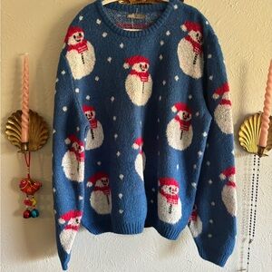 ASOS Blue Holiday Sweater with White Snow Motifs Christmas